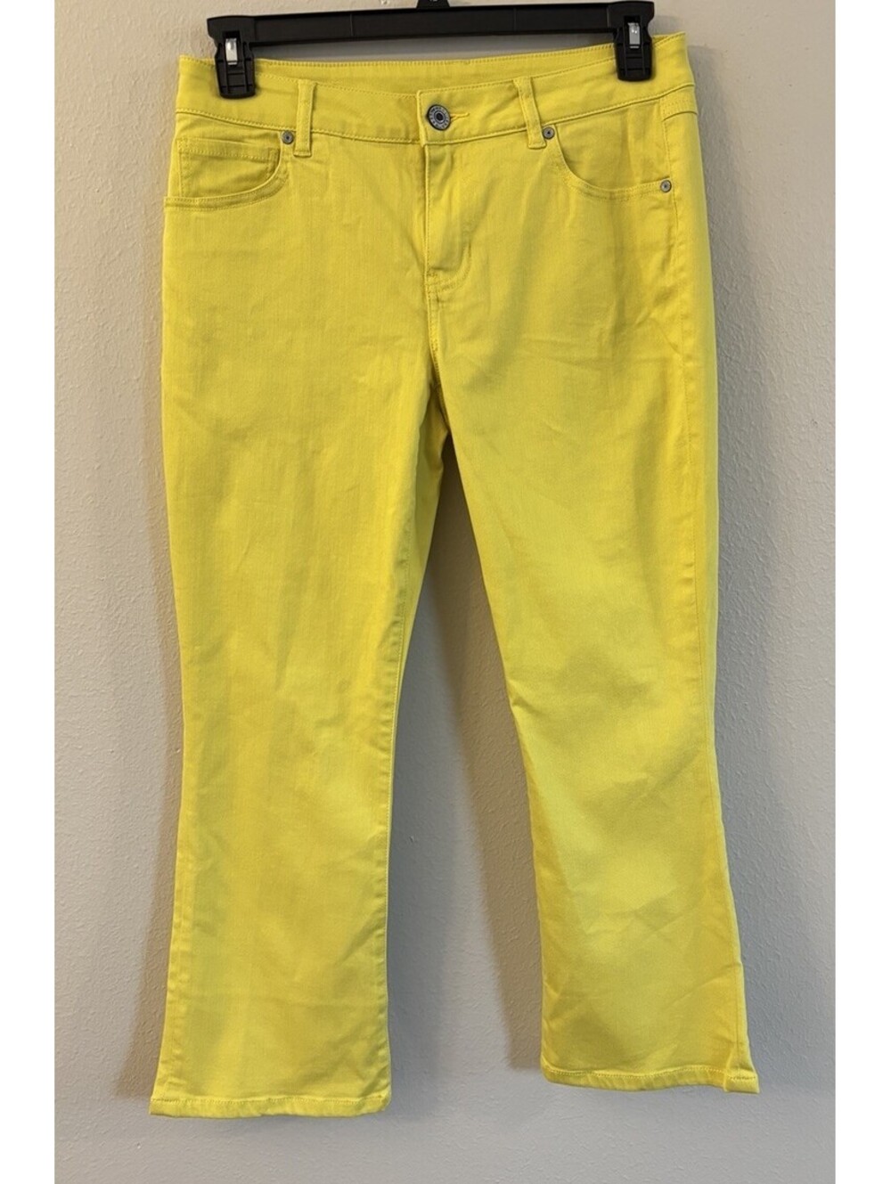 CAbi Kick Back Kick Flare Jeans #6286 Yellow Cropped Stretch Denim Pants SIZE 8